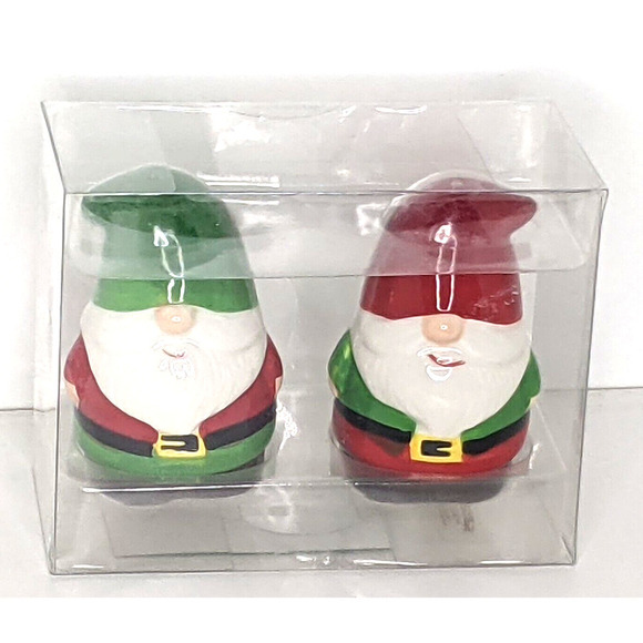 NEW Gnome Christmas SALT AND PEPPER Shaker Set Red Green Hats Pants 3 x … - Picture 1 of 3